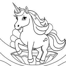 Unicorn and Clamshell Coloring Page Black and White