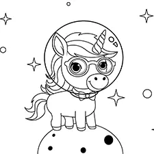 Unicorn on Top of the Moon Coloring Page Black and White