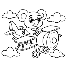 Airplane With Koala Pilot Coloring Page
