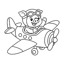 Airplane With Pig Pilot Coloring Page