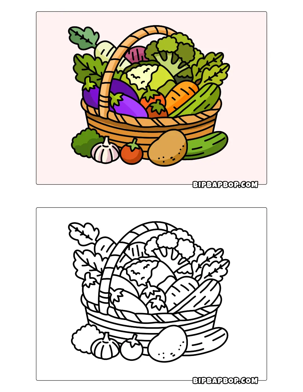 Basket Of Vegetables Coloring Page