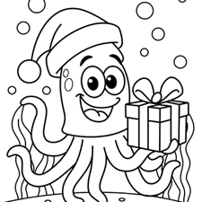 Christmas Squid Coloring Page