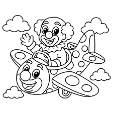 Clown Airplane With Clown Pilot Coloring Page