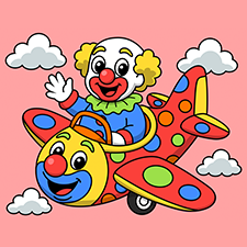 Clown Airplane With Clown Pilot Printable