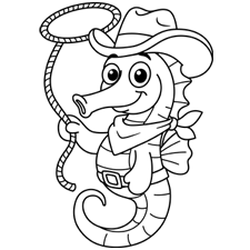 Cowboy Seahorse Coloring Page