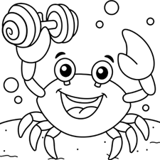 Crab Lifting A Seashell Dumbbell Coloring Page