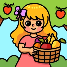 Girl Harvesting Fruits Coloring Page