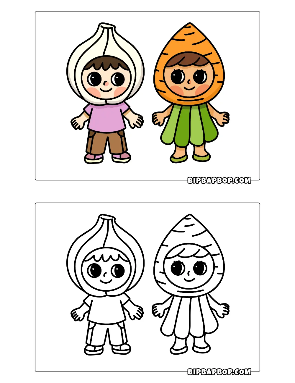 Onion & Carrot Kid Coloring Page