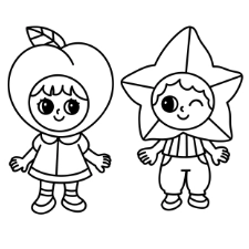 Peach And Starfruit Kid Coloring Page