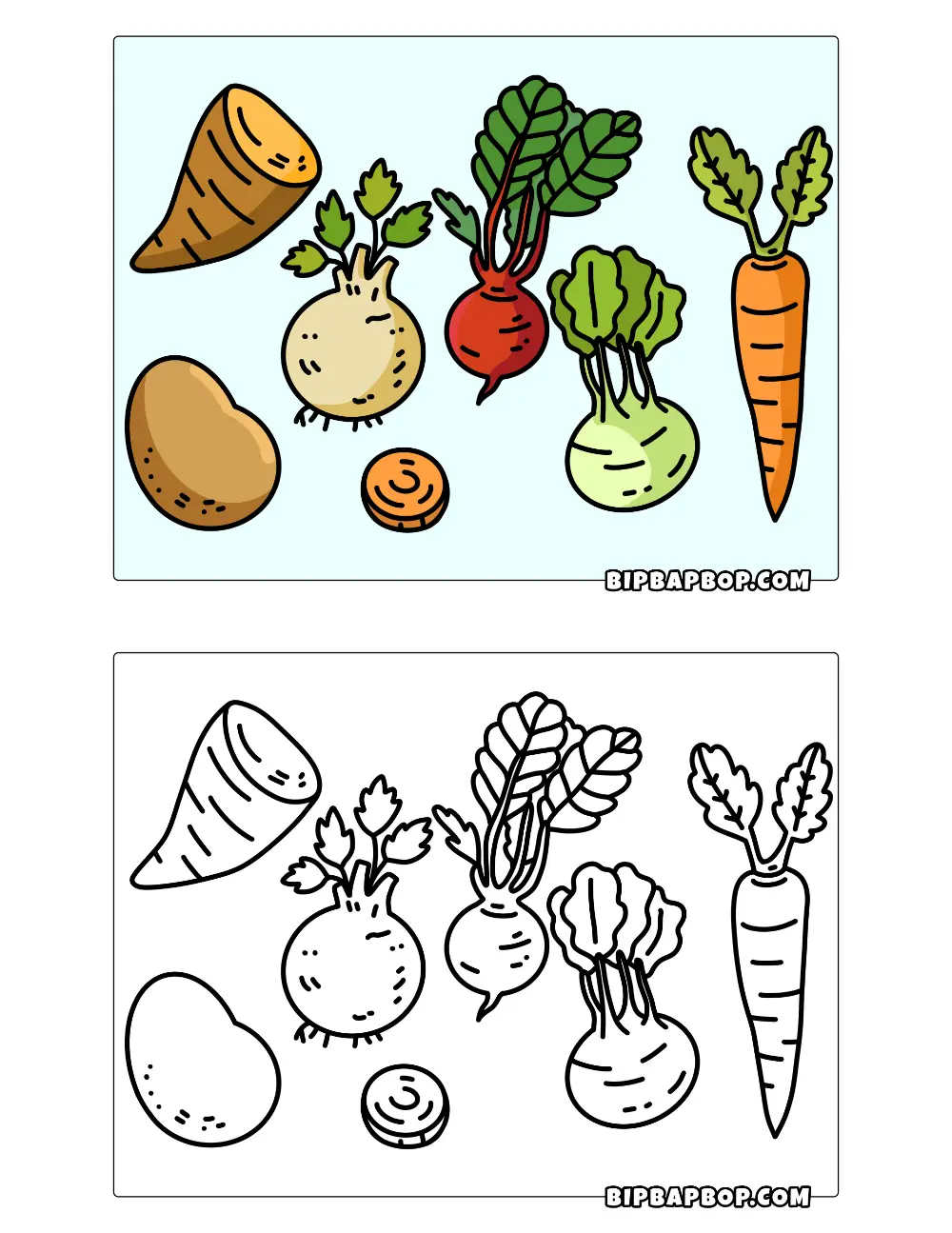 Root Vegetables Coloring Page