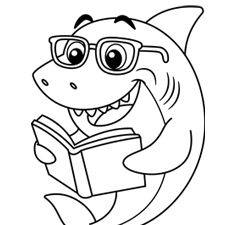 Shark Reading A Book Coloring Page