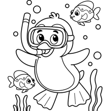 Snorkeling Penguin Coloring Page