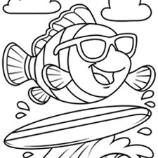 Surfing Clownfish Coloring Page