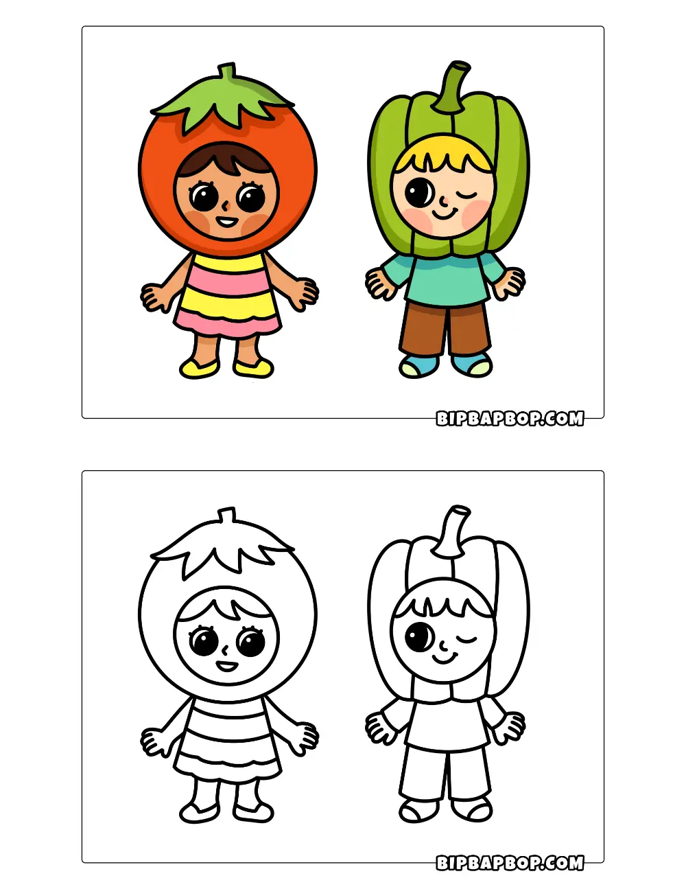 Tomato And Bell Pepper Kid Coloring Page