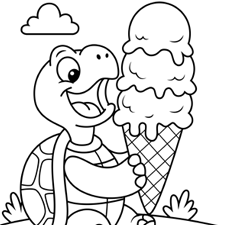 Turtle Eating A Giant Ice Cream Coloring Page