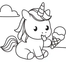 Unicorn Eating Icecream Coloring Page Black & White