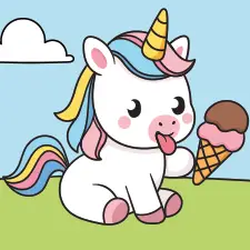 Unicorn Eating Icecream Coloring Page