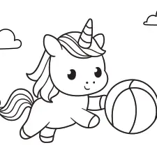Unicorn With Ball Coloring Page Black & White