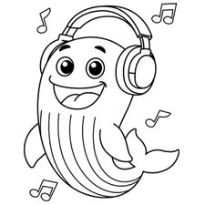 Whale With Headphone Coloring Page