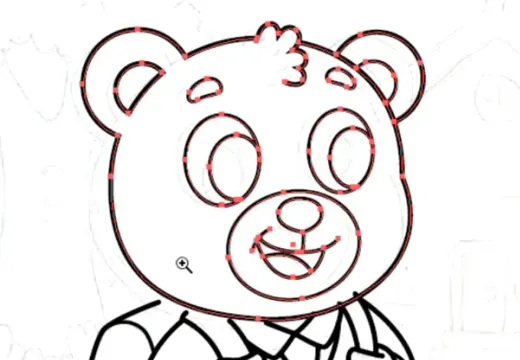 The bear illustration digitally traced with bold outlines