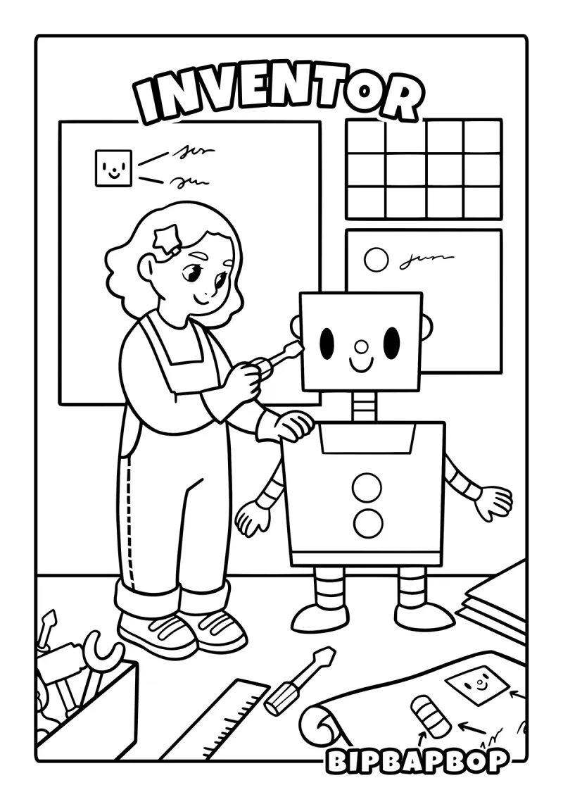A girl inventor creating a robot
