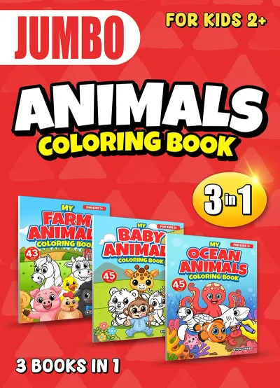 Jumbo 3 in 1 animals coloring book cover