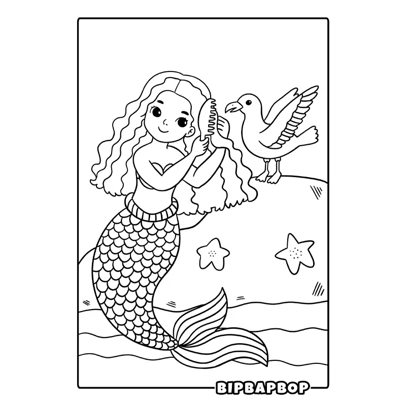 a mermaid combing her hair on a rock by the sea