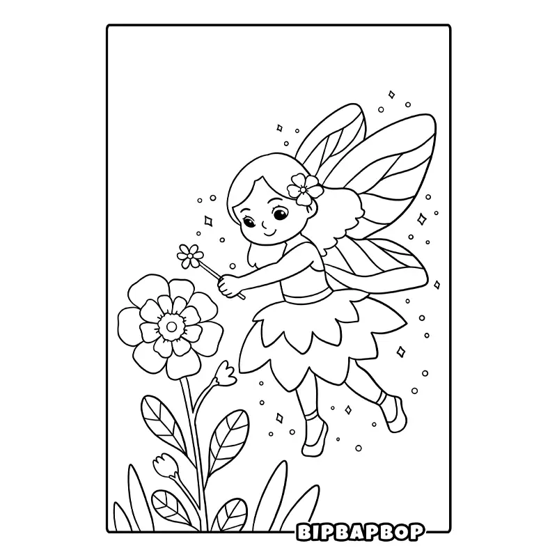 a fairy with a magic wand casting a spell on a flower