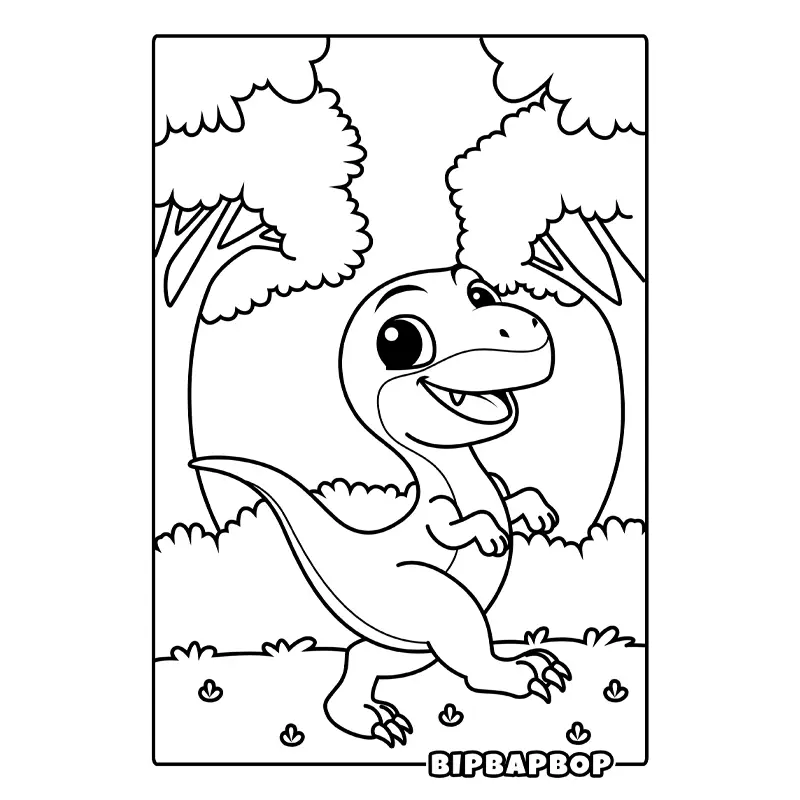 a cute dinosaur walking in the forest