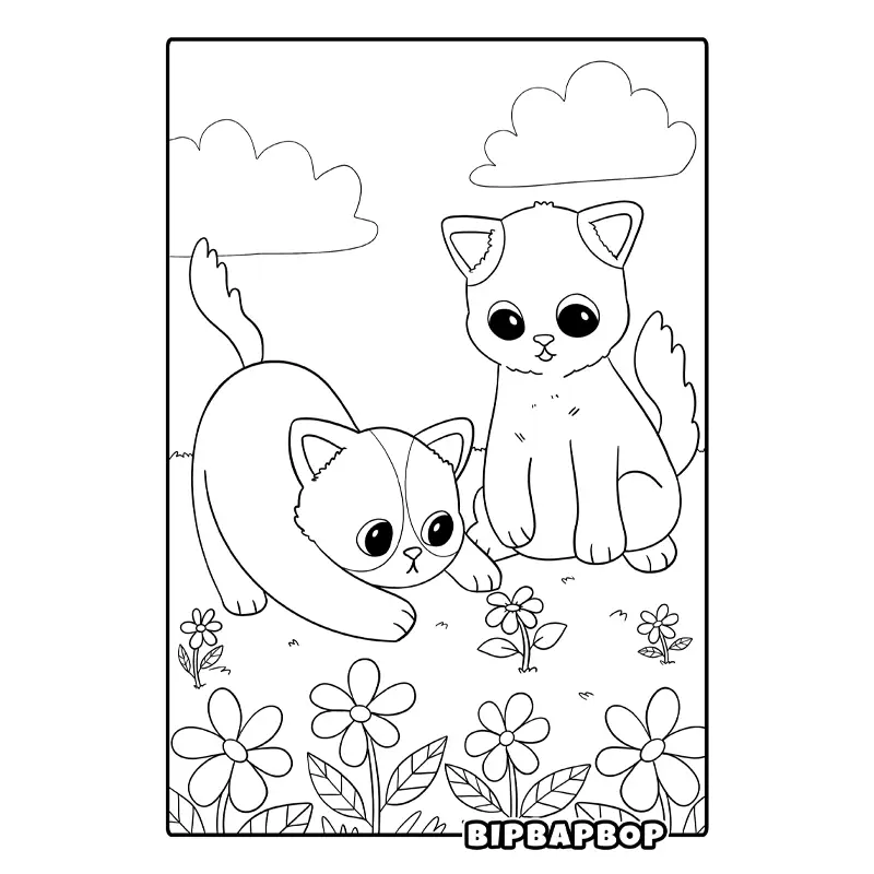 two kittens playing with a flower