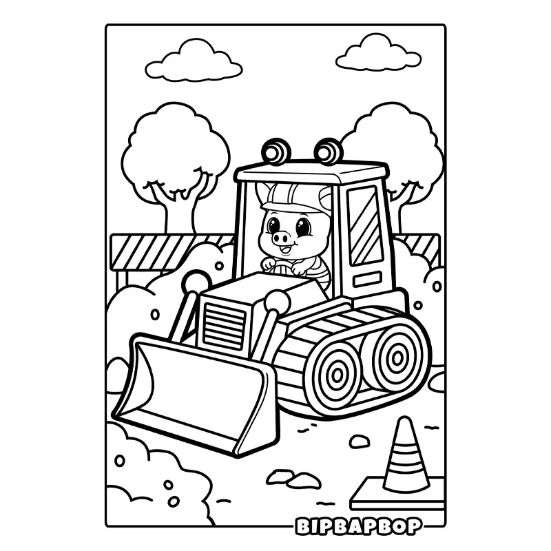 pig driving digger on a construction site