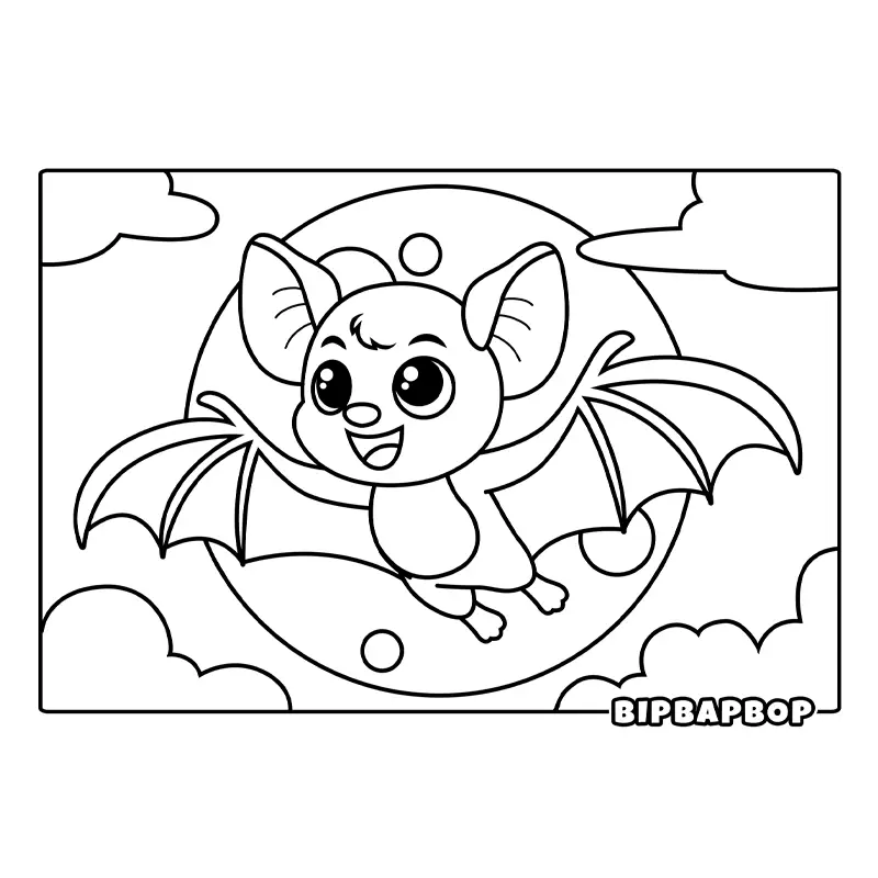 baby bat flying by the moon