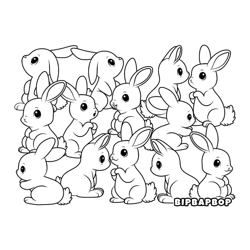 lots of bunny rabbits looking in different directions