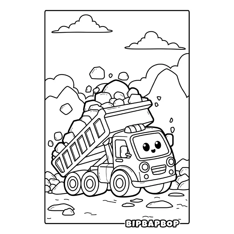 a dump truck dumping rubble