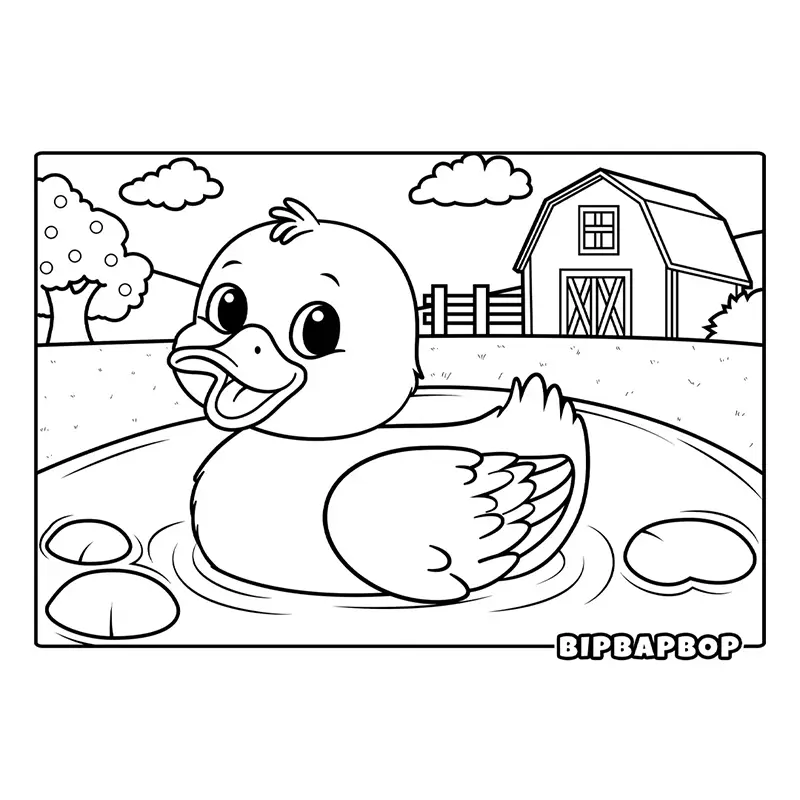 a duck swimming in a pond on the farm