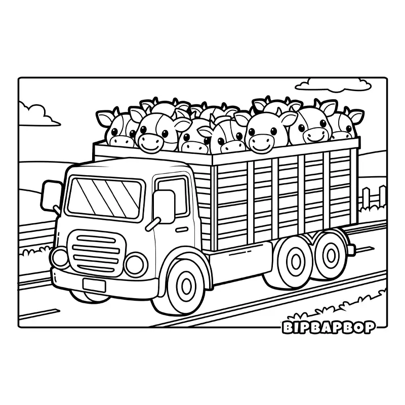 a farm truck with load of cows inside