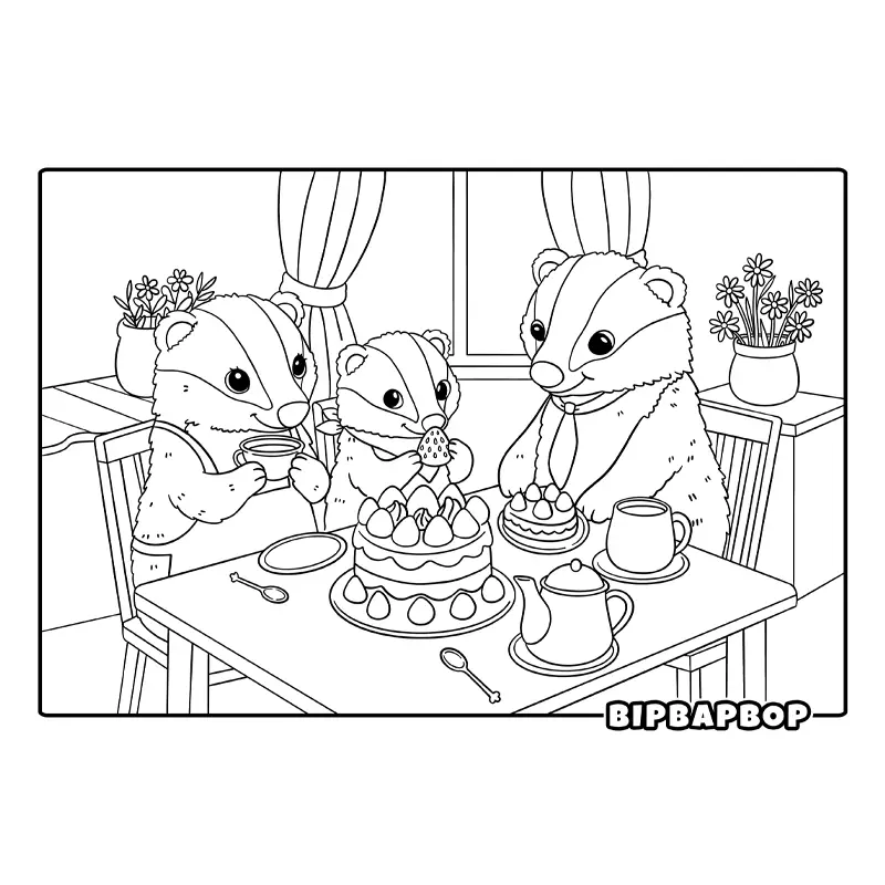 a badger's tea party with strawberry cake