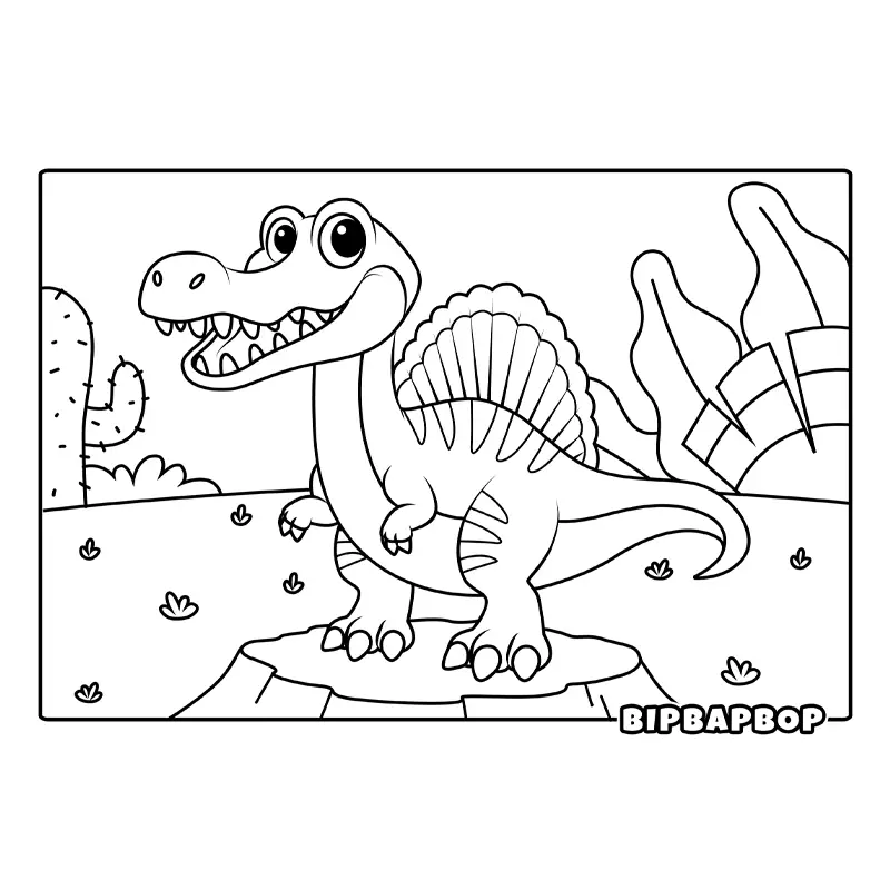 a spinosaurus walking in the desert