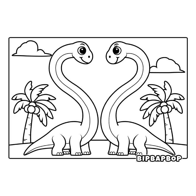 two brontosaurus forming a heart shape with their long necks