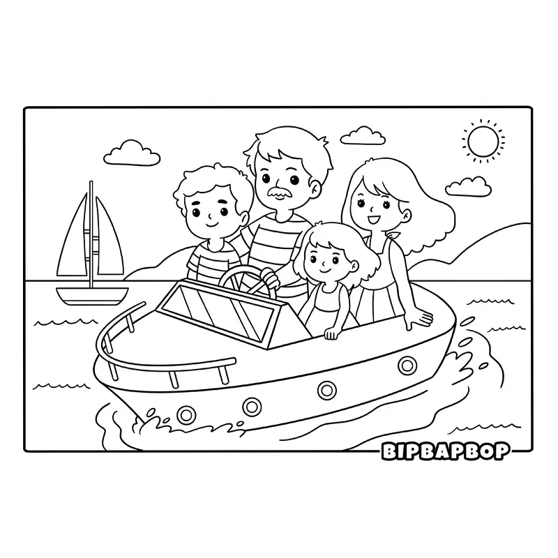 a family on a sailing adventure in their motorboat