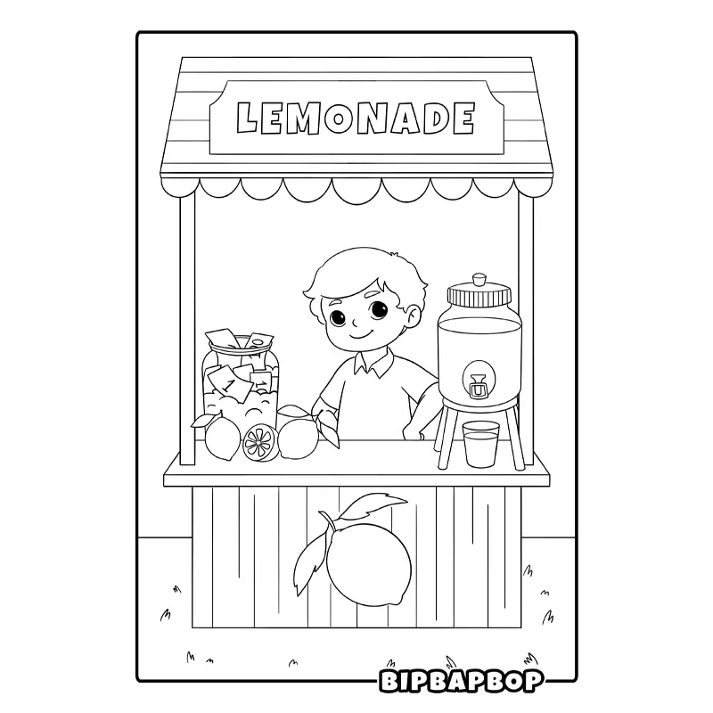 a boy at a lemonade stand