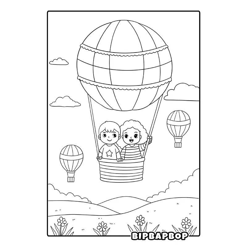 a girl and a boy on a hot air balloon adventure