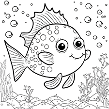Smiling Fish Coloring Page PDF