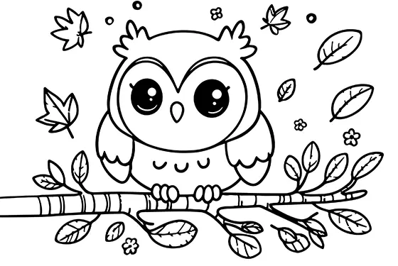 Adorable Autumn Owl Coloring Page Black & White