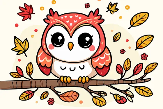 Adorable Autumn Owl Coloring Page