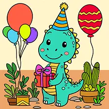 Adorable Birthday Dinosaur Coloring Page