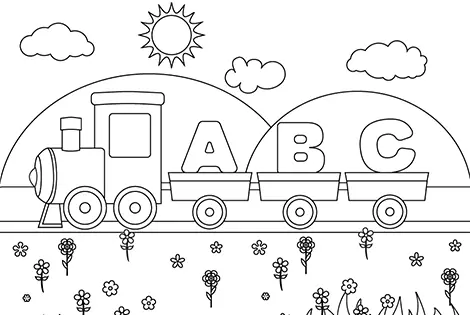 Alphabet Train Coloring Page Black & White