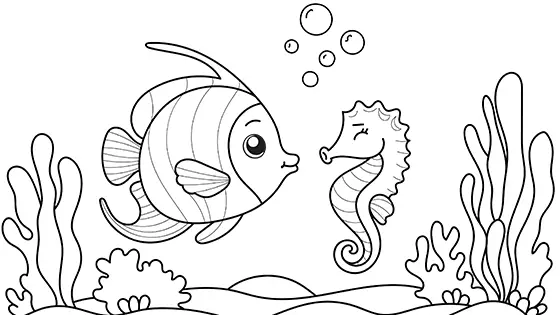 Angelfish With A Seahorse Coloring Page