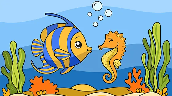 Angelfish With A Seahorse Printable