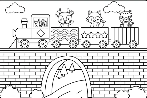 Animal Passengers On Train Coloring Page Black & White